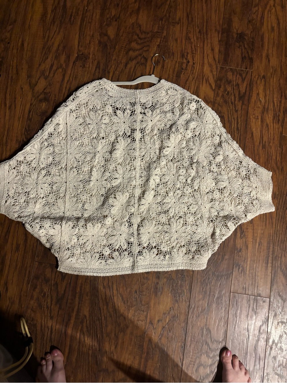POL Cream Crochet Openwork Poncho Sweater